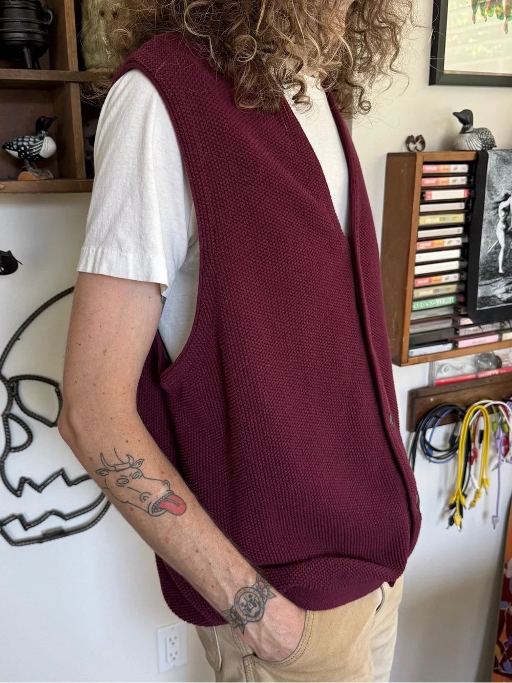 Vintage 90s Eddie Bauer AKA Burgundy Cotton Knit Sweater Vest ~ Size Large